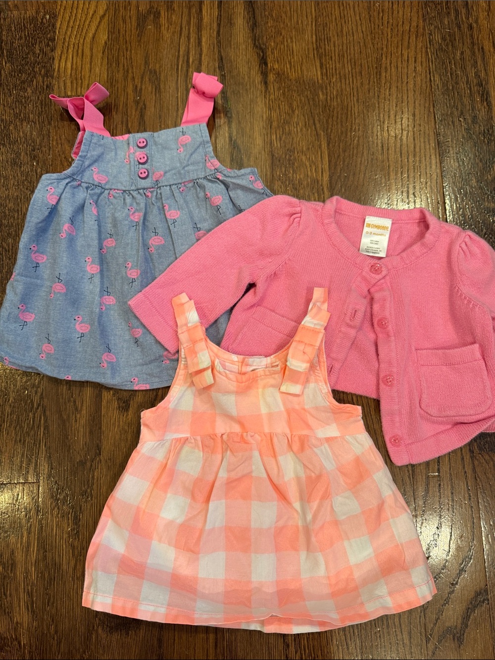 Baby Girl Size 3M Pink & Jean Dress Set with Pink Cardigan